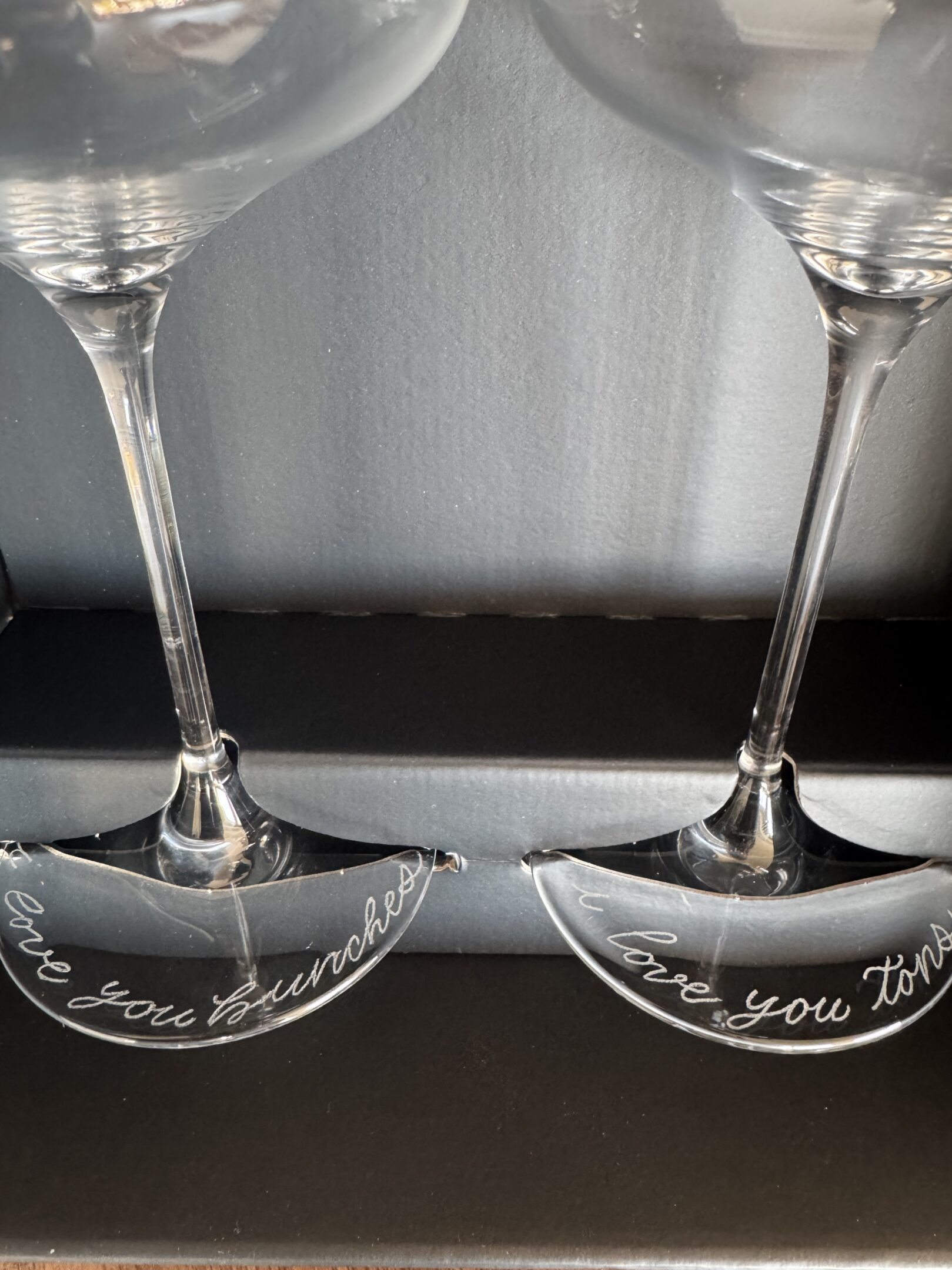 Engraved wine glasses with love messages